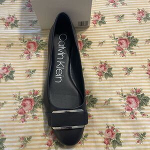 Calvin Klein Women's Black Loafers with Silver Accent